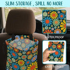 Car Garbage Bag Vintage Groovy 70s Floral Drawstring Car Trash Bag Hanging for Back Seat with Adjustable Buckle Canvas Vehicle Trash Can Easy-to-Install