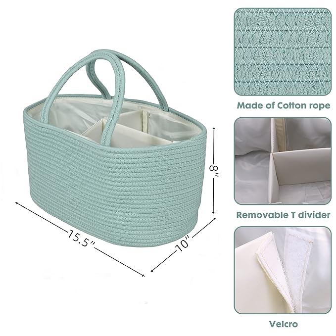 Large Baby Diaper Caddy Organizer for Girl Boy Rope Nursery Storage Bin Basket Portable Holder Tote Bag for Changing Table Ca