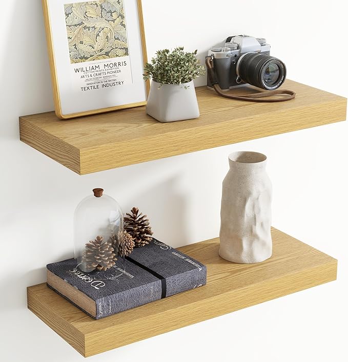 24 Inch Floating Shelves for Wall, 8 Inch Deep Floating Shelf for Storage & Display, Rustic Wall Mounted Shelf with Invisible