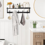 29'' Coat Rack Wall Mount with Shelf, Coat Hanger Wall Mount with Key Hooks and Mail Holder, Wood Entryway Floating Shelf wit