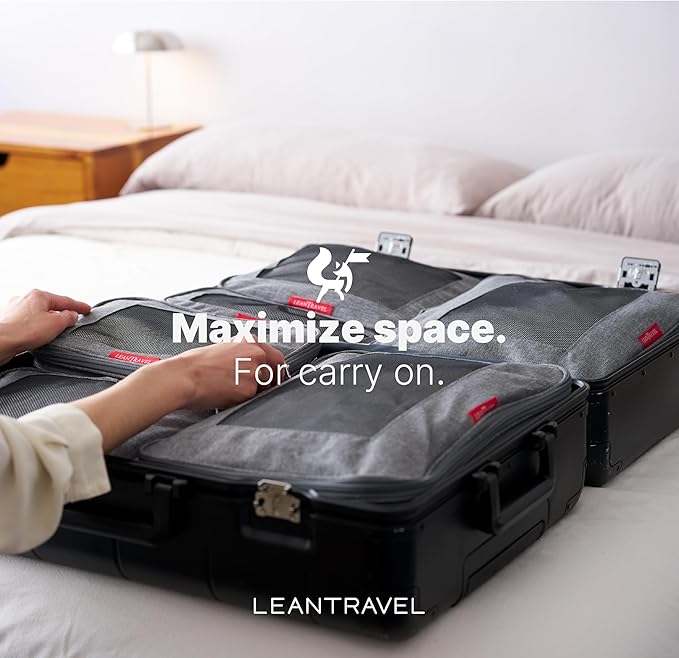LeanTravel Premium Compression Packing Cubes for Travel - Suitcase Organizer Bags with Double Zipper & Breathable Mesh Panel 