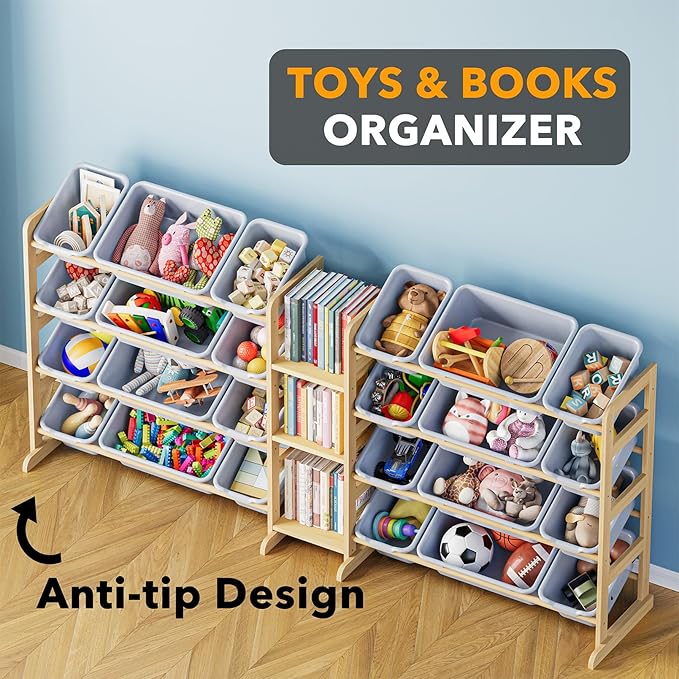 SpaceAid Large Toy Storage Organizer with 24 Bins and 3 Shelves, Toy Organizers Storage Bookshelf, Kids Bin Shelf Box Bookcas