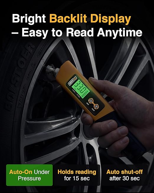 2-in-1 Digital Tire Pressure Gauge with Magnetic LED Work Light, USB Rechargeable, Lab Tested Air Gauge, 150 PSI