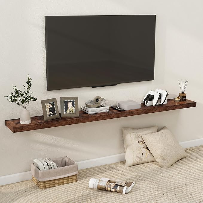 Fun Memories 72 Inch Floating Shelves for Wall, Fireplace Mantel Shelf with Invisible Heavy Duty Bracket, 8 Inch Deep Storage