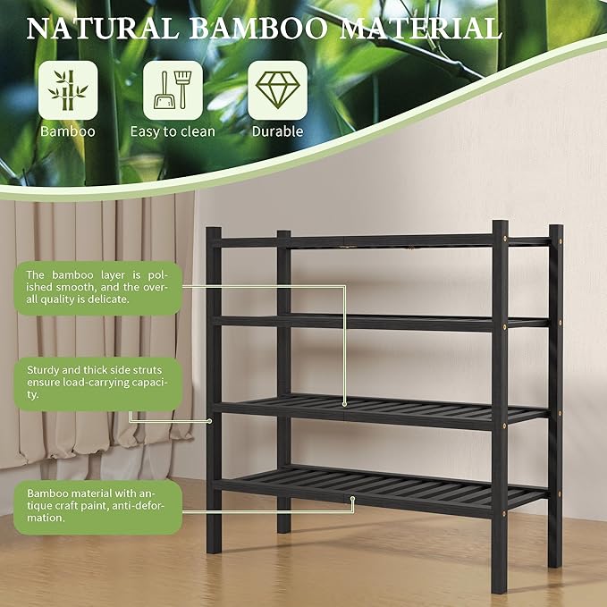 ROMGUAR CRAFT 4 Tier (Thick) Bamboo Shoe Rack for Closet Free Standing Wood Shoe Shelf for Entryway Small Space Stackable 27"
