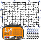4’x6’ Truck Cargo Net Expands to 8' x 12' with 4"x4" Mesh Grid Super Duty Bungee Heavy Duty Bed Netting for Truck Bed Stretches with 12 Adjustable Metal Carabiners by Cenipar