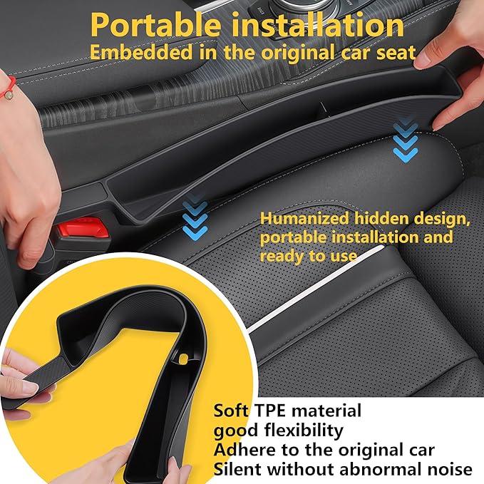 2PCS Universal Car Seat Gap Filler, Durable & Easy Install, No-Drop Seat Side Gap Seam Filler Organizer to Fill the Gap Space Between the Console and Seats, with Phone Holder for Car, SUV, Truck