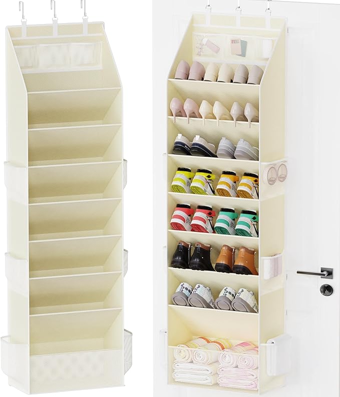 Criusia Shoe Storage, Over the Door Shoe Organizer, Hanging Closet Shoe Storage with Large Deep Pockets, Fits 16–24 Pairs of 