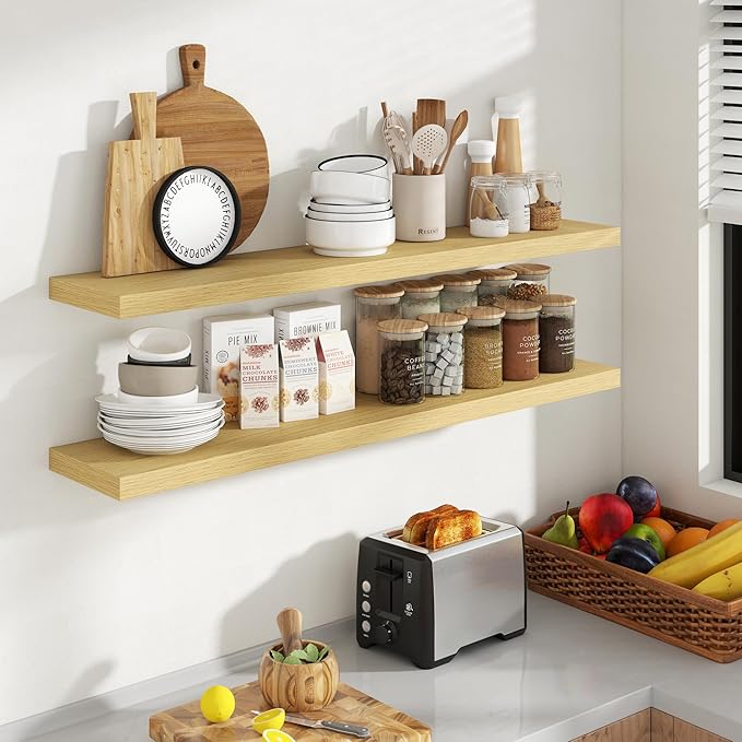 48 Inch Floating Shelves, 8 Inch Deep Floating Shelves for Wall, Hanging Shelf with Invisible Brackets, Deep Shelves for Bath