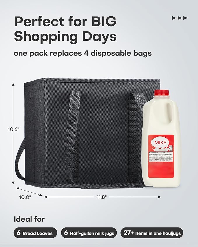 HOTOR Tote Bag Large - 2 Packs, Reusable Grocery Bags with Sturdy Handles, Foldable & Reusable Shopping Bags Fit in Car