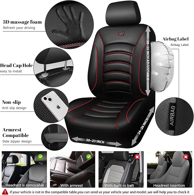 CAR PASS 3D Foam PU Leather Car Seat Covers, Universal Seat Covers Front 2 for Trucks SUV Sedan Automotive Seat Covers Armres