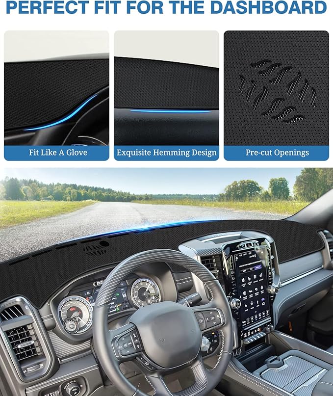 FIILINES Dash Cover for Dodge Ram 1500 2500 3500 2019-2026, Upgraded Breathable Dashboard Cover Soft Mesh Fabric Dash Mat Sun