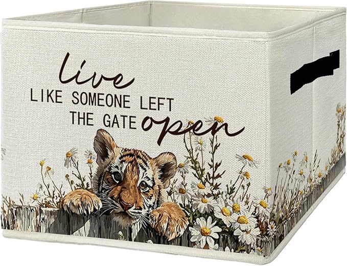 Rustic Tiger Storage Bins & Boxes with Handles, Farmhouse Tiger Foldable Basket for Organizing, Live Like Someone Left the Ga
