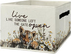 Rustic Tiger Storage Bins & Boxes with Handles, Farmhouse Tiger Foldable Basket for Organizing, Live Like Someone Left the Ga