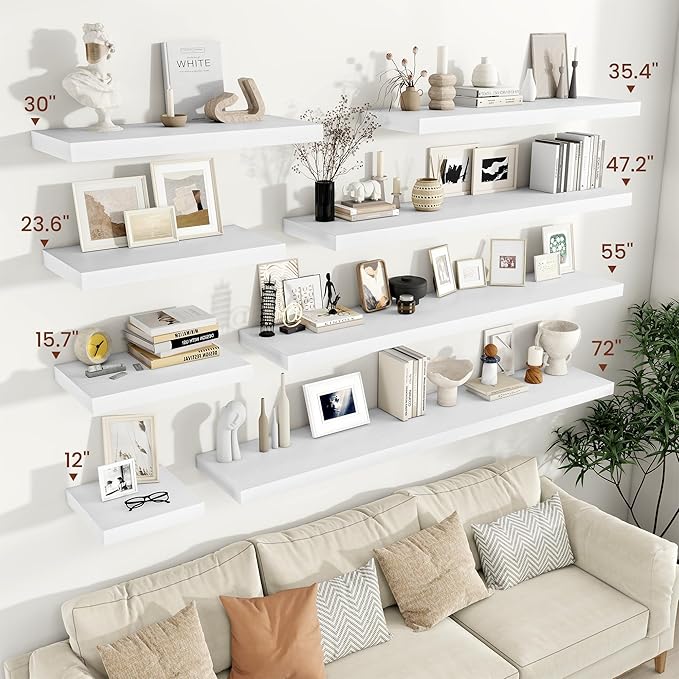 Vivelove 30x12 Inch Floating Shelves for Wall, 12 Deep Shelves for Room Wall Mounted, 2" Thick Floating Shelf for Living Room
