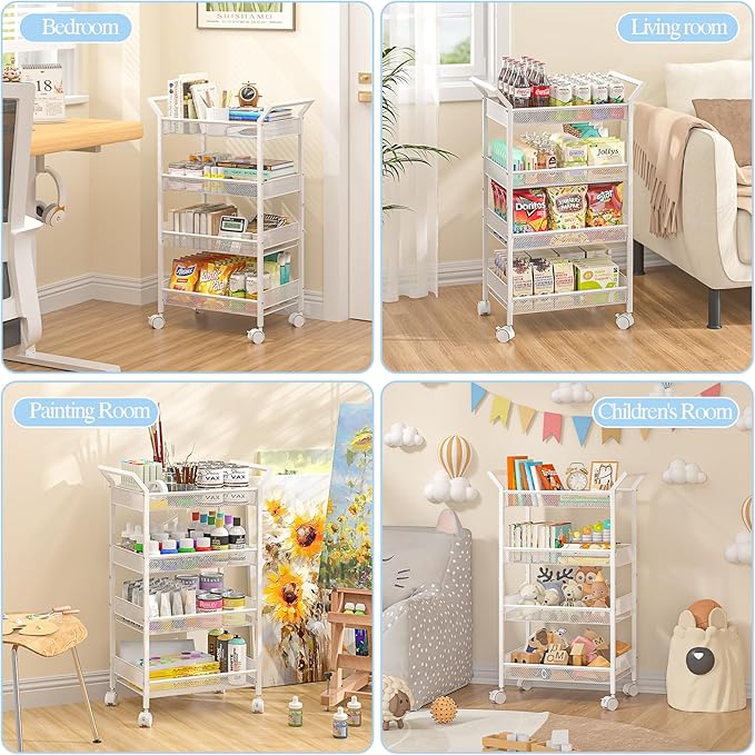 2 Pack Baby Diaper Caddy Cart, 4-Tier Diaper Caddy Organizer and Storage, Rolling Utility Cart for Baby Supplies, Diaper Cart