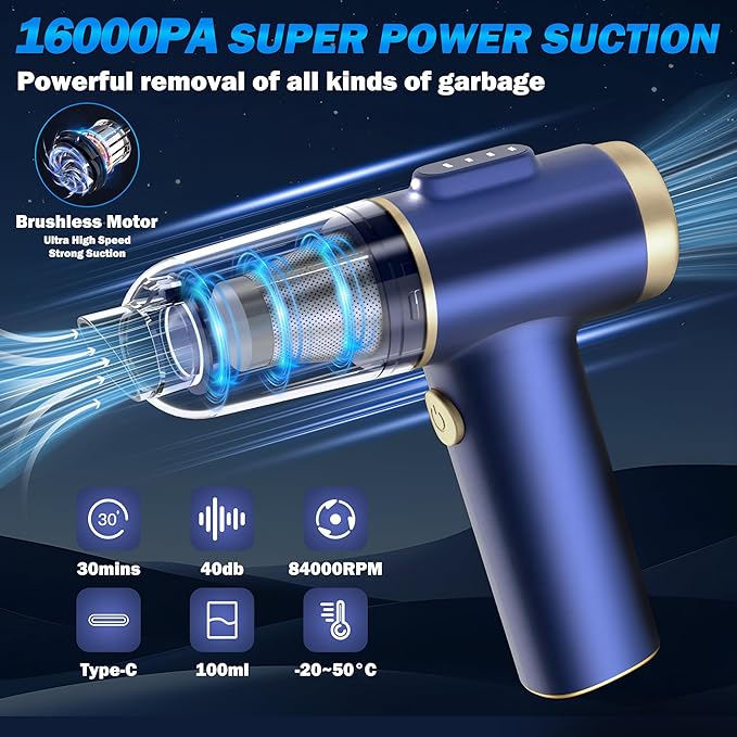 Handheld Car Vacuum Cleaner, 2-in-1 Portable Mini Car Vacuum Cleaner,16000Pa High Power & Air Duster, Handheld Vacuum Cordles
