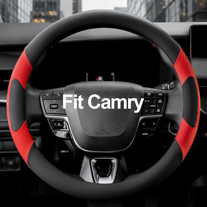 West Llama Customized Auto Car Steering Wheel Cover for Toyota Camry Rav4 Corolla Highlander (Black+Red)
