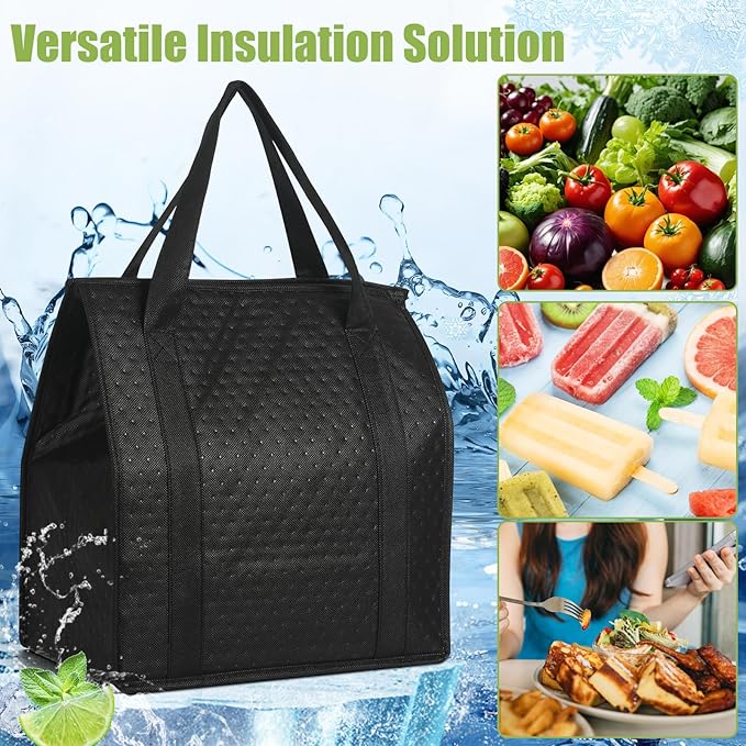 20 Pcs Insulated Shopping Bags for Groceries with Zipper & Handles, Large Foldable Cooler Bags for Hot & Cold Food