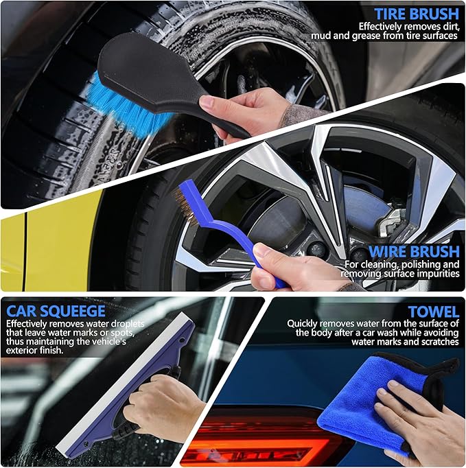 32Pcs Car Detailing Kit, Drill Brush Attachments with Detailing Brush Set and Tools Box, Blue Auto Cleaning Kit Interior for 