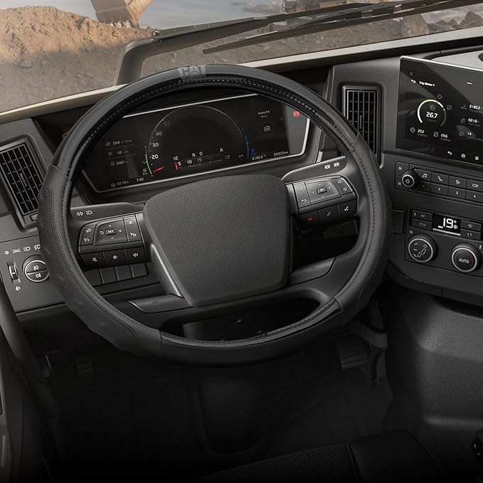 Cat® BigGrip Faux Black Leather Semi Truck Steering Wheel Cover, Fits RV and Big Rig Trucker, Steering Wheel Cover for Trucks 18 Wheeler - X-Large 17.5" - 18" Inches