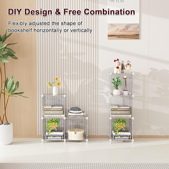 UNKU Cube Storage Organizer, 3 Cube Closet Organizer Storage Shelves, DIY Stackable Bookcase, Clothes Organizer Shelf for Clo