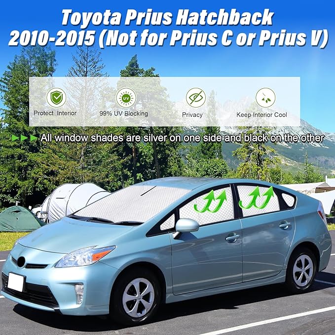 KMF 10pcs Thicken Sun Shades for Toyota Prius 2010-2015 Accessories (Not Prius C or V), Full Car Window Covers Sunshade for Windshield Side Rear, UV Block and Privacy Blackout for Camping