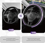 Road Comforts Leather Steering Wheel Cover – Black & Purple, Universal Fit 14.5-15 Inch, Microfiber Leather, Anti-Slip & Brea