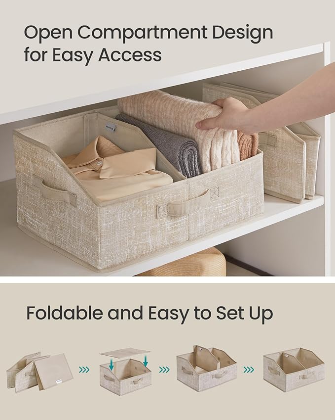 SONGMICS Set of 6 Storage Baskets, Foldable Storage Bins, Fabric Boxes, 15.7 x 11.8 x 7.9 Inches, Closet Storage Organizers, 