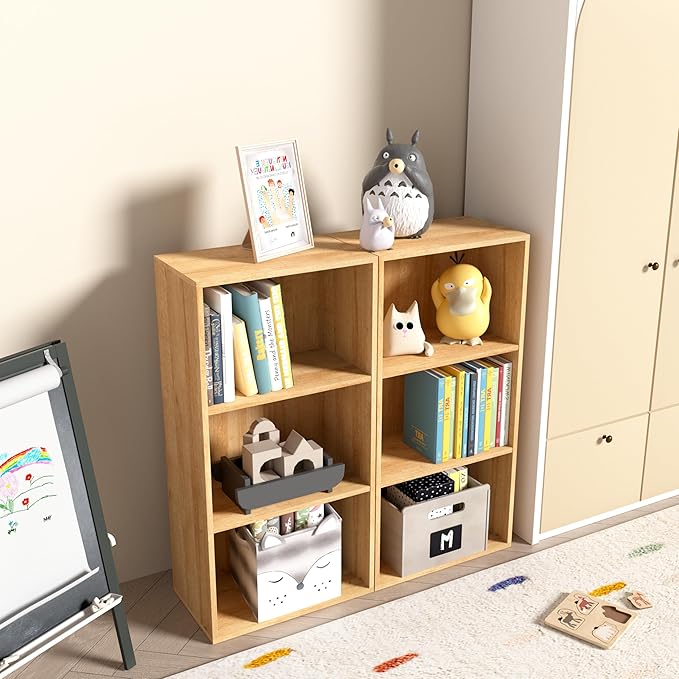 Wooden 3 Cube Storage Organizer,3 Tier Low Bookcase Freestanding Storage Display Organizer,Versatile Cubes Shelf and Cubby Un