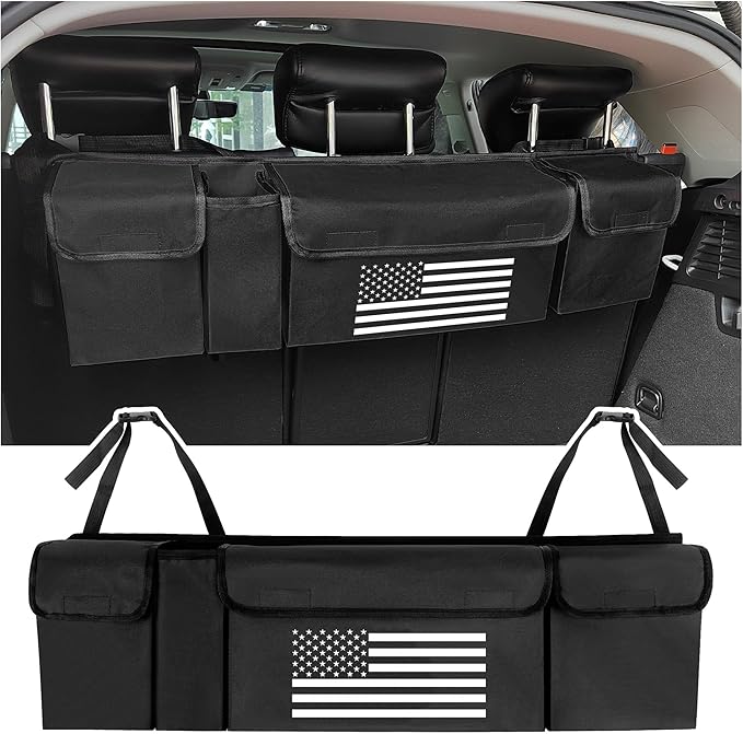 Turcee Car Trunk Organizer,Large Capacity Car Storage Organizer with US Flag Design,Hanging Foldable Car Organizers and Storag