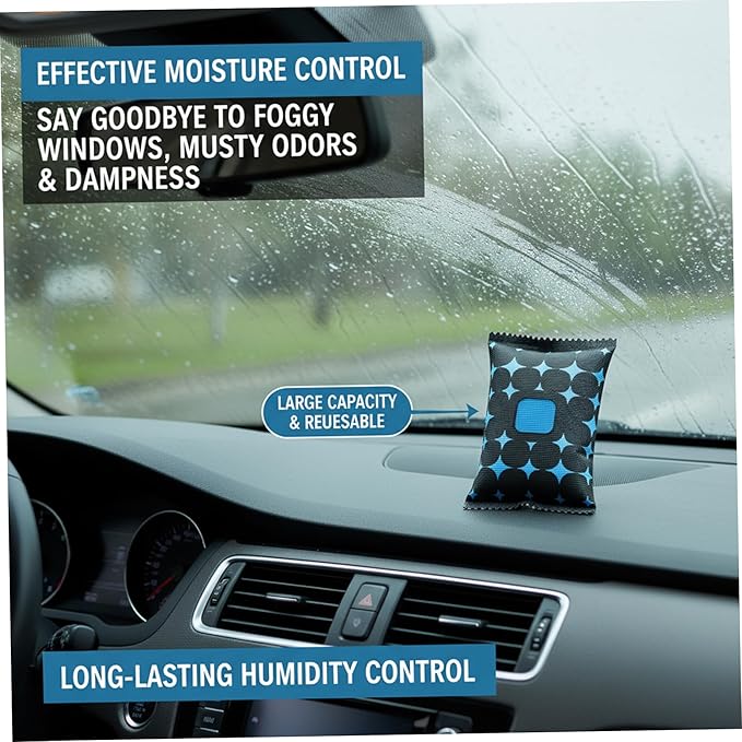 Car Dehumidifier Bags, 4 Pack Reusable Silicone Desiccant Bag with Color Indicator Silica Gel Packets for Windshield Fog &