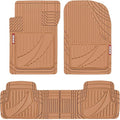 Motor Trend FlexTough™ Advanced Beige Rubber Car Floor Mats – Heavy Duty Trim to Fit All Weather Floor Mats for Cars Truck SUV - Automotive Car Interior Floor Liner Protection - Universal Fit