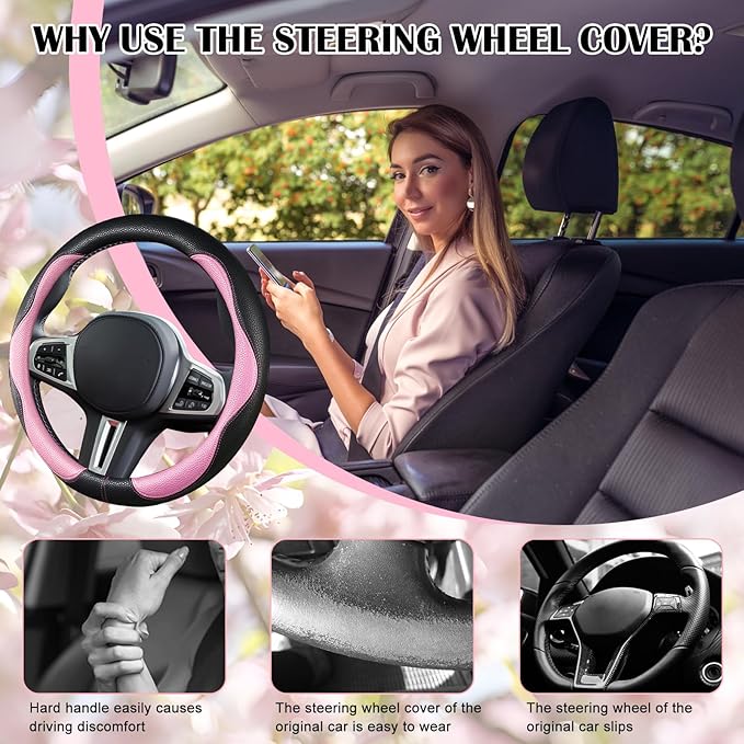 SuperKaKa Car Steering Wheel Cover 2025, Universal Auto PU Cute Breathable Slip-Proof Comfort Imitation Leather Protector Car