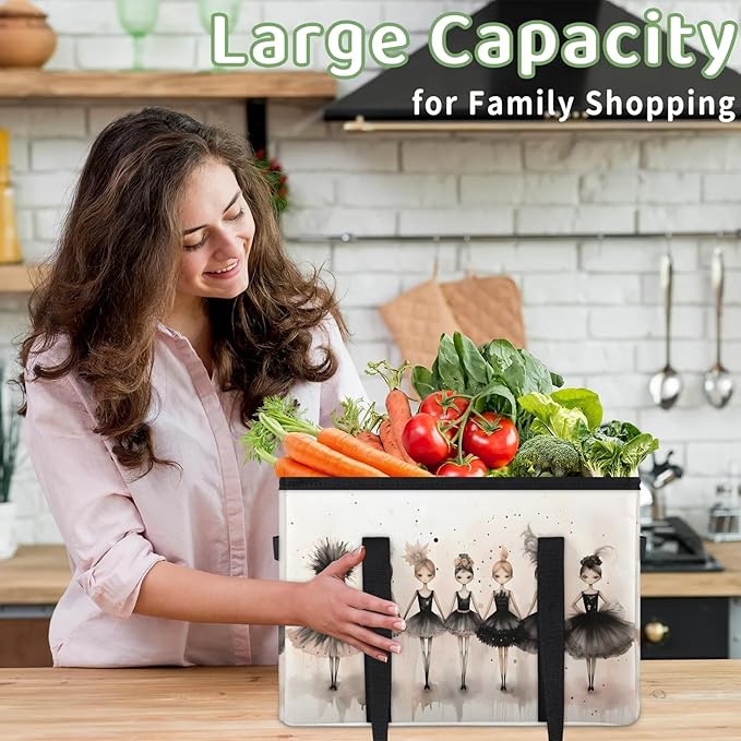 Reusable Grocery Bags Heavy Duty Shopping Bags Foldable Large Tote Bags with Long Handles & Hard Bottom