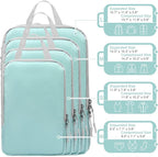 WOOMADA Compression Packing Cubes for Suitcases Travel Essentials 8 Set Expandable Travel Bags Organizer for Luggage(turquois