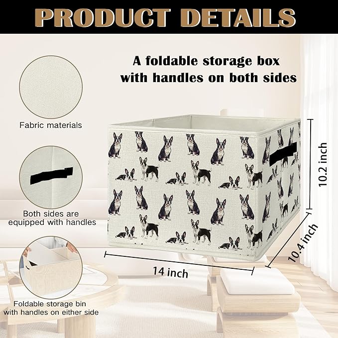 Boston Terrier Gifts Storage Bins & Boxes with Handles, Dog Foldable Basket for Organizing Dog Lovers,Boston Terrier Christma