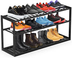 Jripae Bamboo Shoe Rack for Closet, Stackable 3 Tier Longer Shoe Organizer Shelf Holder Storage 12-15 Pairs for Entryway Door