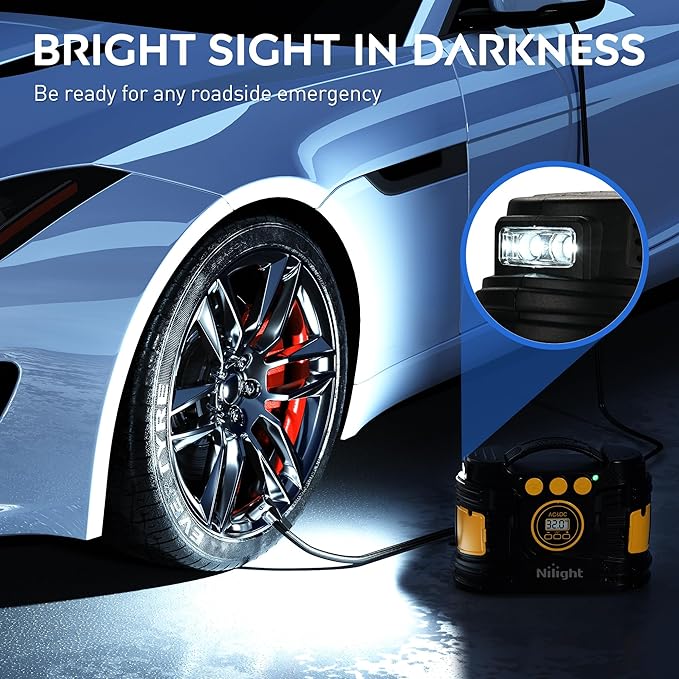 Nilight Tire Inflator Portable Air Compressor Dual Power for Car 12V DC and Home 110V AC Tires Pump Pressure Gauge Fast Inflate Auto Shutoff for Cars SUV Motorcycle Bicycle