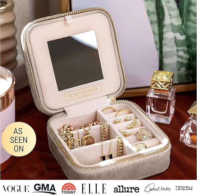 Benevolence LA Plush Velvet Jewelry Box | Travel Jewelry Case Organizer with Mirror | Featured in Oprah's Favorite Things | B