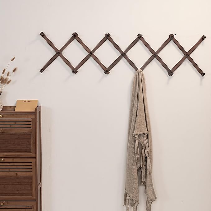 SKOLOO Hat Rack for Wall with 17 Hooks, Solid Wooden, Modern, Expandable Coat Rack Wall Mount for Coats, Hats, Bags, Baseball