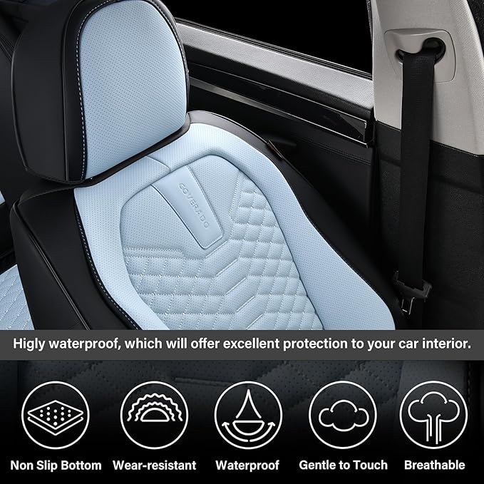 Coverado Leather Seat Covers, Car Seat Covers Full Set, Waterproof Nappa Leather Car Seat Cover, Car Seat Protectors 5 Seats,