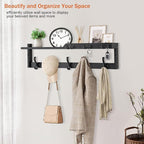 29'' Coat Rack Wall Mount with Shelf, Coat Hanger Wall Mount with Key Hooks and Mail Holder, Wood Entryway Floating Shelf wit