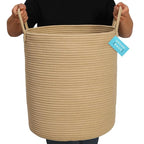 OrganiHaus Large Woven Laundry Basket w/Handles 52L, Rope Dirty Clothes Hamper, Blanket Basket for Living Room, Baby Laundry 