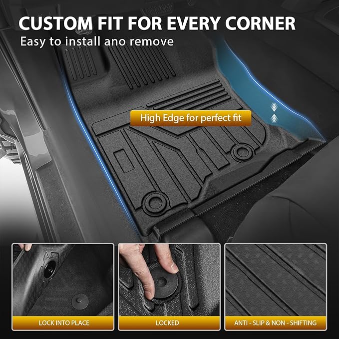 Powerty Floor Mat & Cargo Liner for Toyota 4Runner 2010-2024, All Weather TPE Custom Floor Liner Replacement,1st & 2nd Row Full Set Car Liners, Black (Fit 7 Seats)