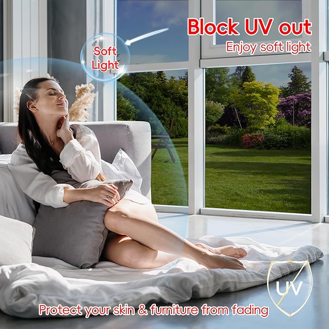 One Way Privacy Window Film Sun Blocking, Heat Blocking Window Tint for Home See Out But Not in, Static Cling & Anti UV, Black-Silver,35.4 Inch x 78.74 Inch
