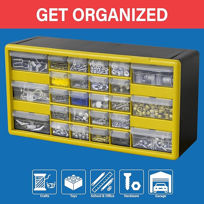 Akro-Mils 26-Drawer Plastic Drawer Storage Cabinet for Garage Organization, Bead Organizer, Building Bricks Storage, Teacher 