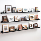 Axeman 72 Inch Floating Shelves | Black Picture Ledge Shelf Set of 3 | Rustic Wood Wall Shelves with Lip | 72" Black Picture 