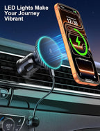 MOKPR for iPhone Magsafe Car Mount Charger, Wireless Car Charger Magnetic Car Phone Holder for Dash Air Vent-LED HandsFree Car Mount Fast Car Charger for iPhone 17/16/15/14/13/12 Carbon Firber