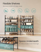 SONGMICS 5-Tier Shoe Rack, Shoe Storage for Hallway Closet, Slim and Space-Saving, Metal Frame, Non-Woven Fabric Shelves, Bla